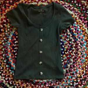 Hollister Military Green Buttoned Aesthetic Tee